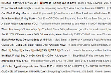 Screenshot of an inbox showing Black Friday email subject lines.