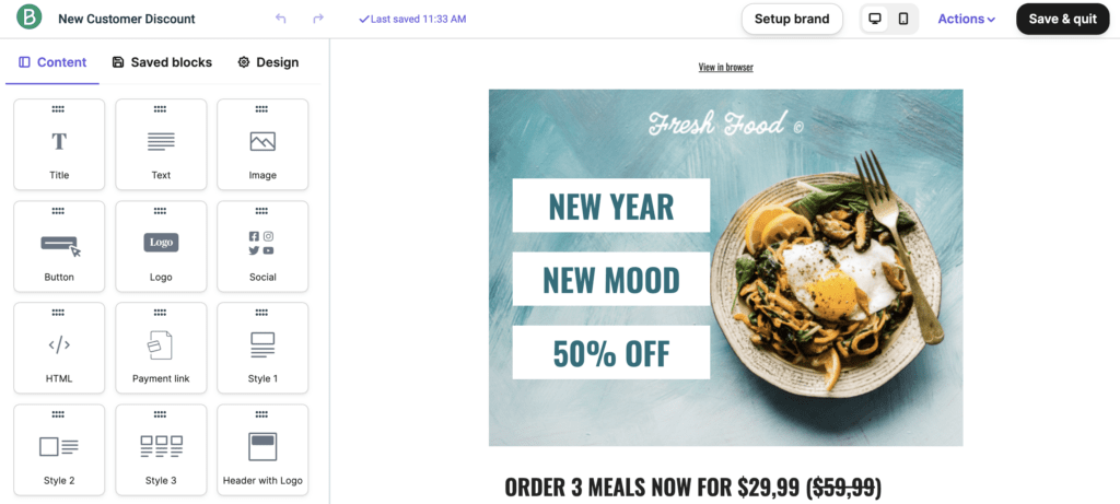 Drag and drop email template