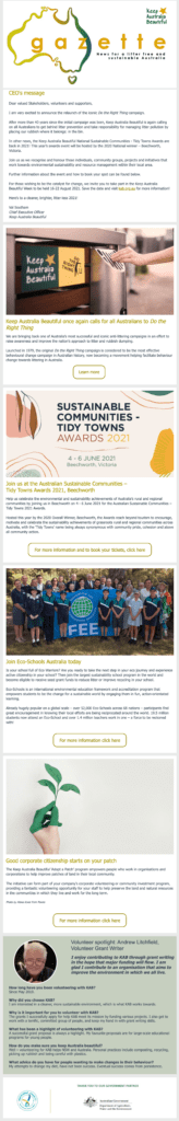 newsletter example by Keep Australia Beautiful. 