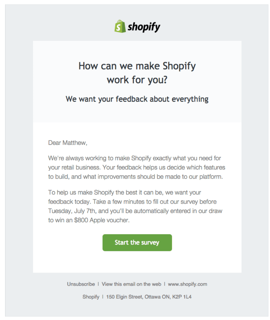 Shopify reactivation email example